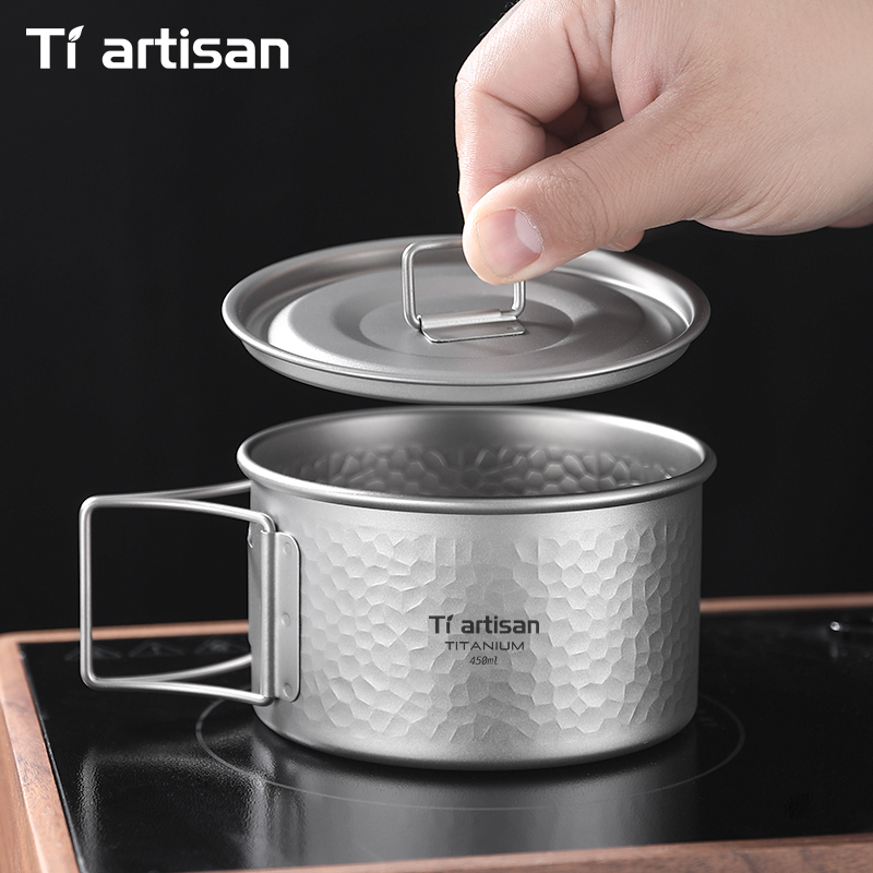 Mess Kit Titanium - Tiartisan Pure Titanium Hammered Texture Camping