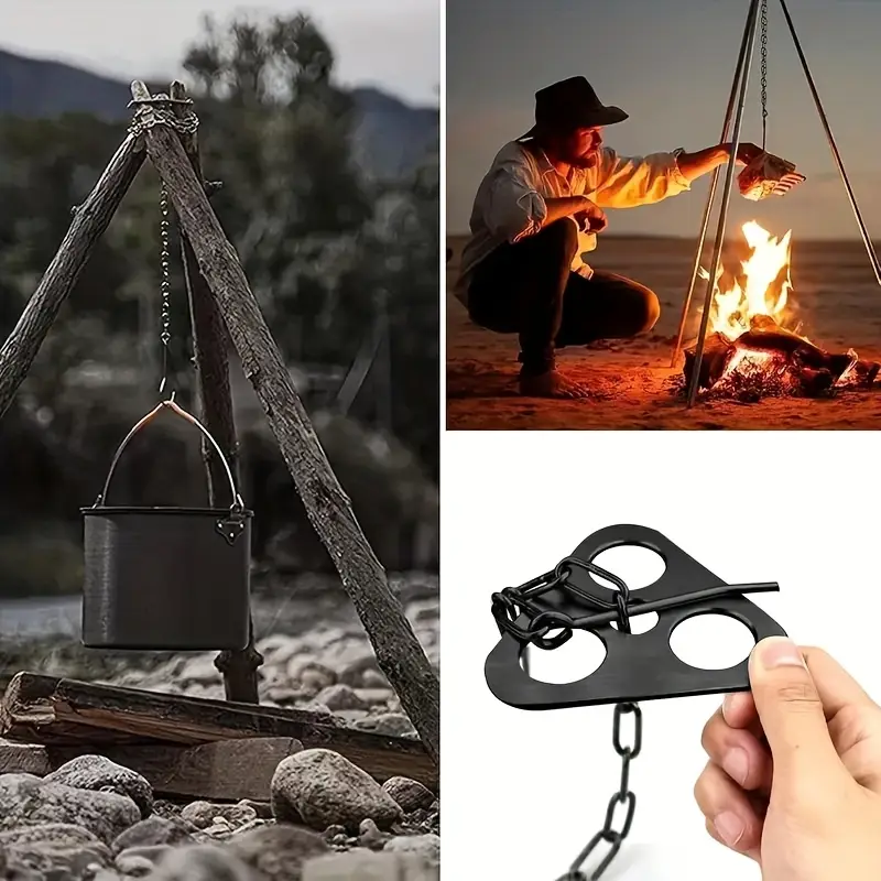 Camping Hanging Cooking Pot - 3pcs Stainless Steel Portable Camping Tripod,