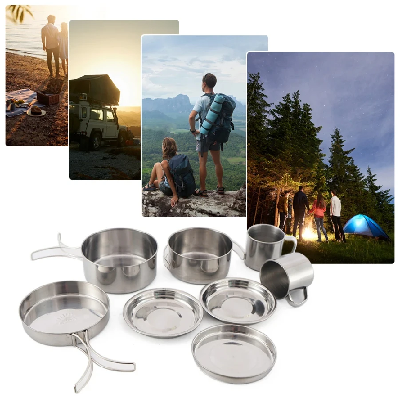 8pcs/Set Camping Cookware Mess - Camping Cooking Plate recensione e prezzo