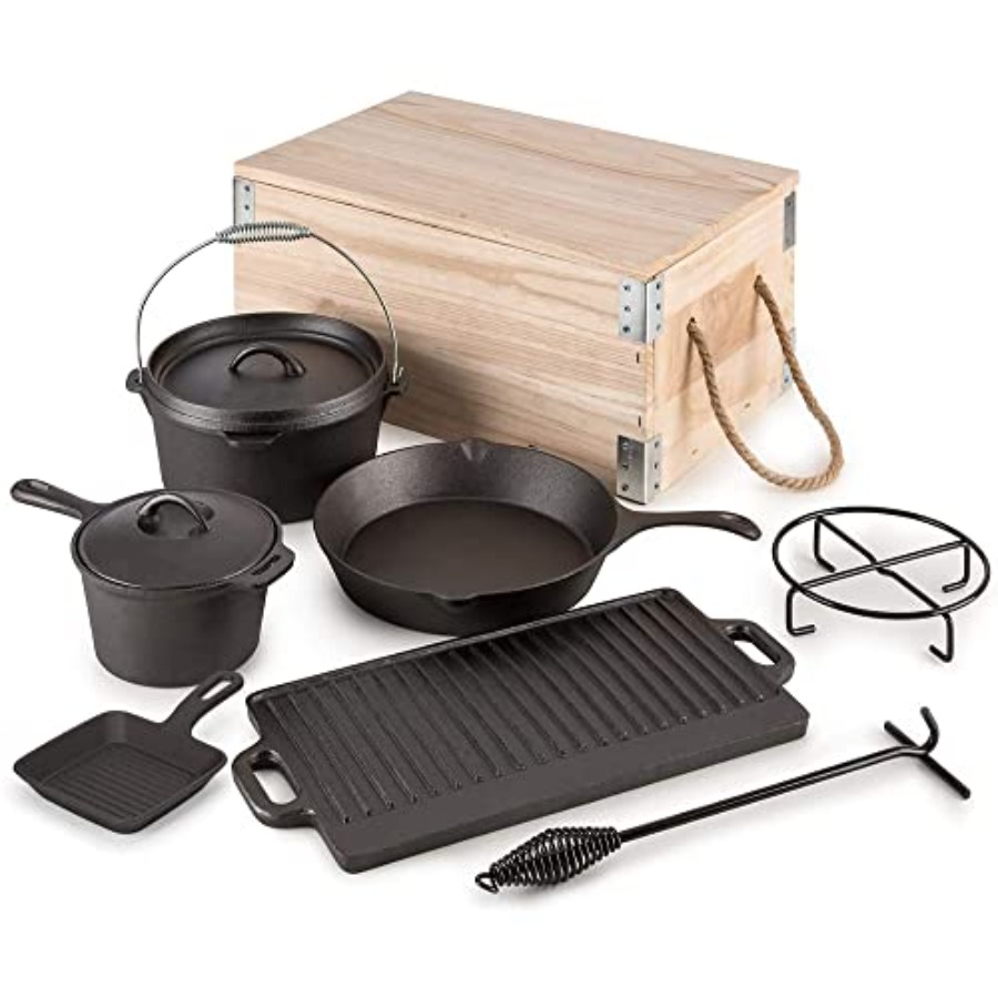8 Piece Pre-Seasoned Dutch Ove - Camp Dutch Oven Cast recensione e prezzo