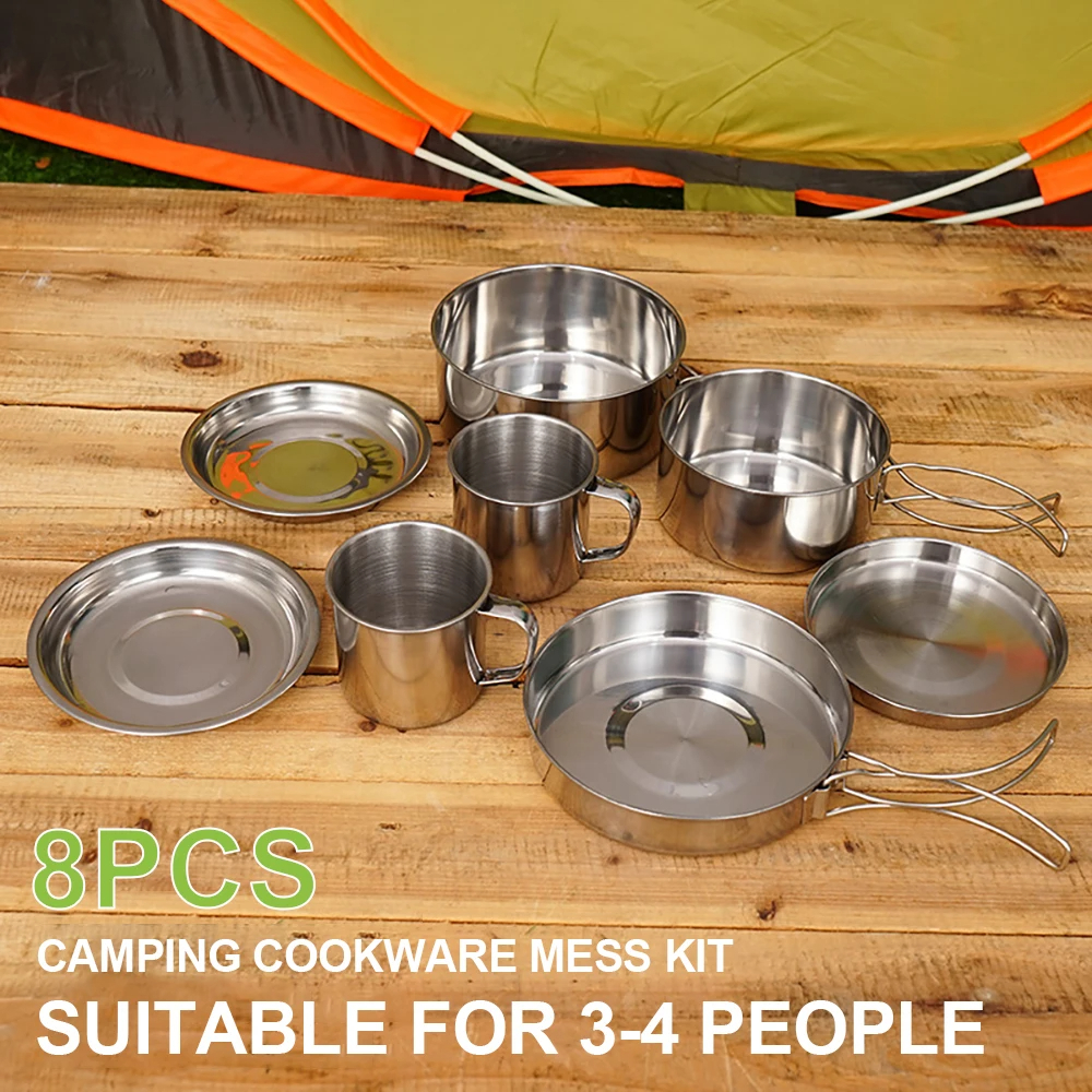 8pcs/Set Camping Cookware Mess - Camping Cooking Plate recensione e prezzo