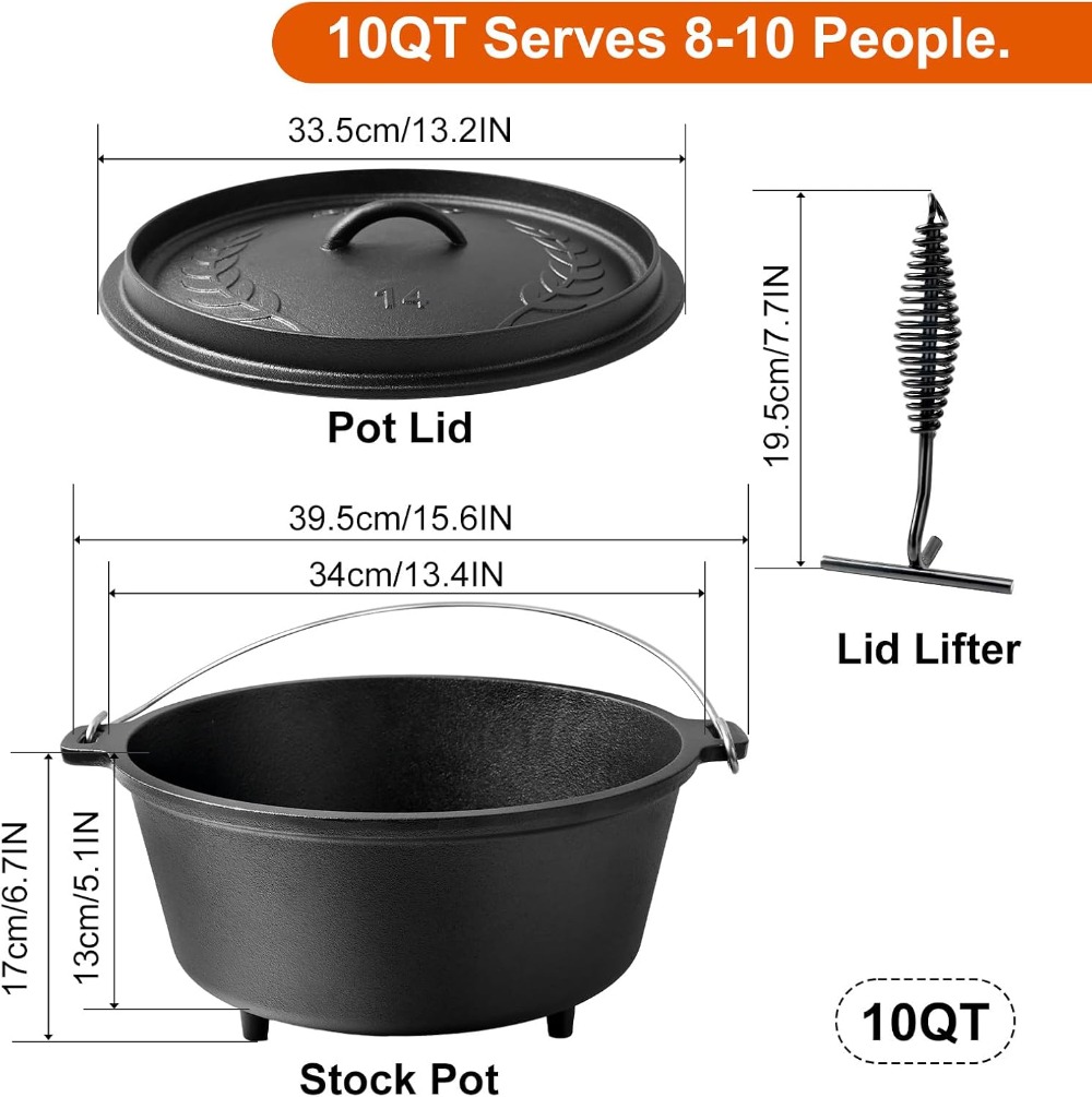 Pre-Seasoned Cast Iron 10QT Ca - Camp Dutch Oven Cast recensione e prezzo