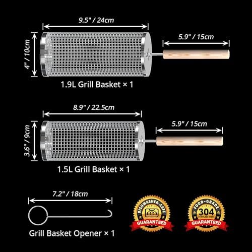 Rolling Grill Basket with Wood - Camping Cooking Gifts recensione e prezzo