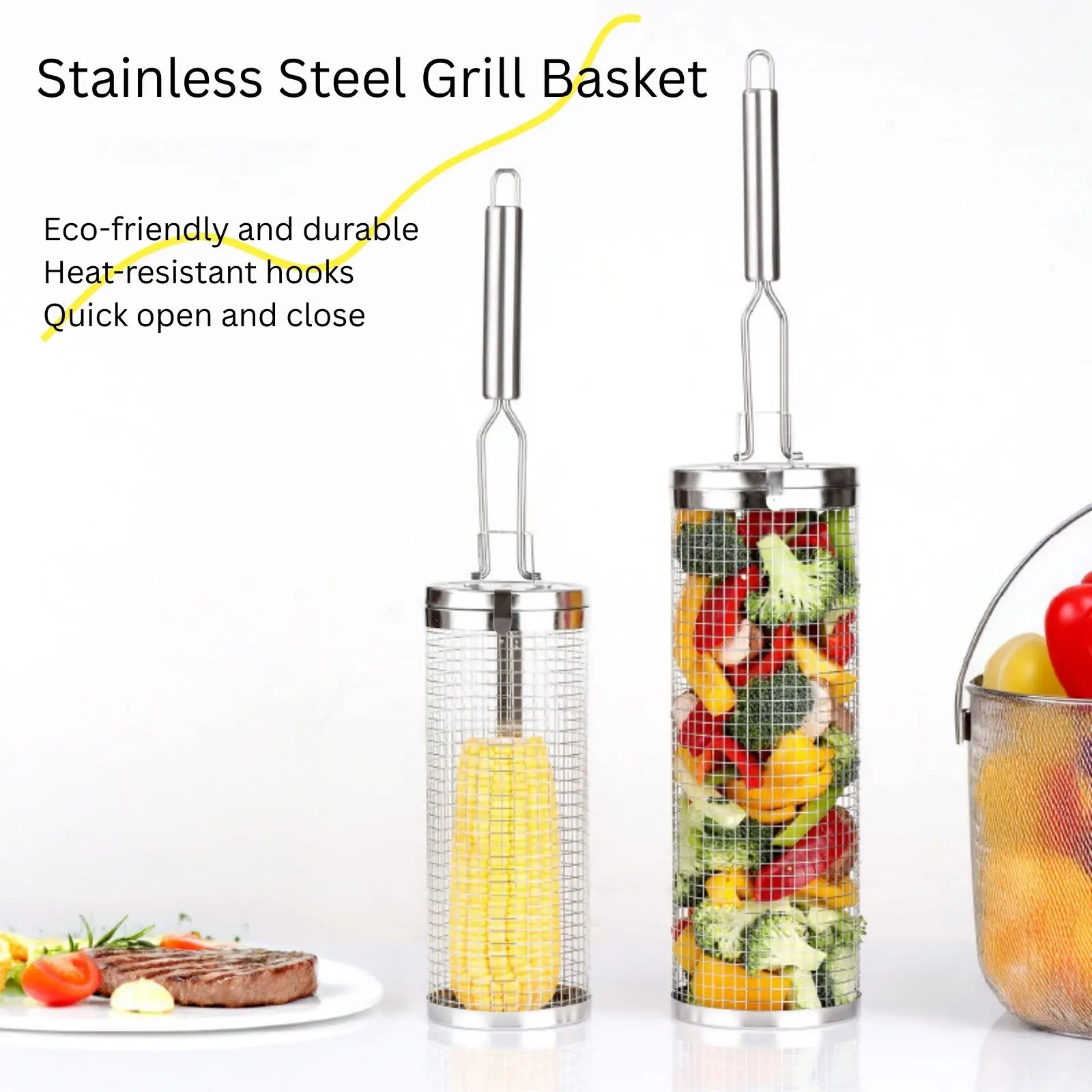 Stainless Steel Rolling Grill  - Camping Cooking Vegetables recensione e prezzo